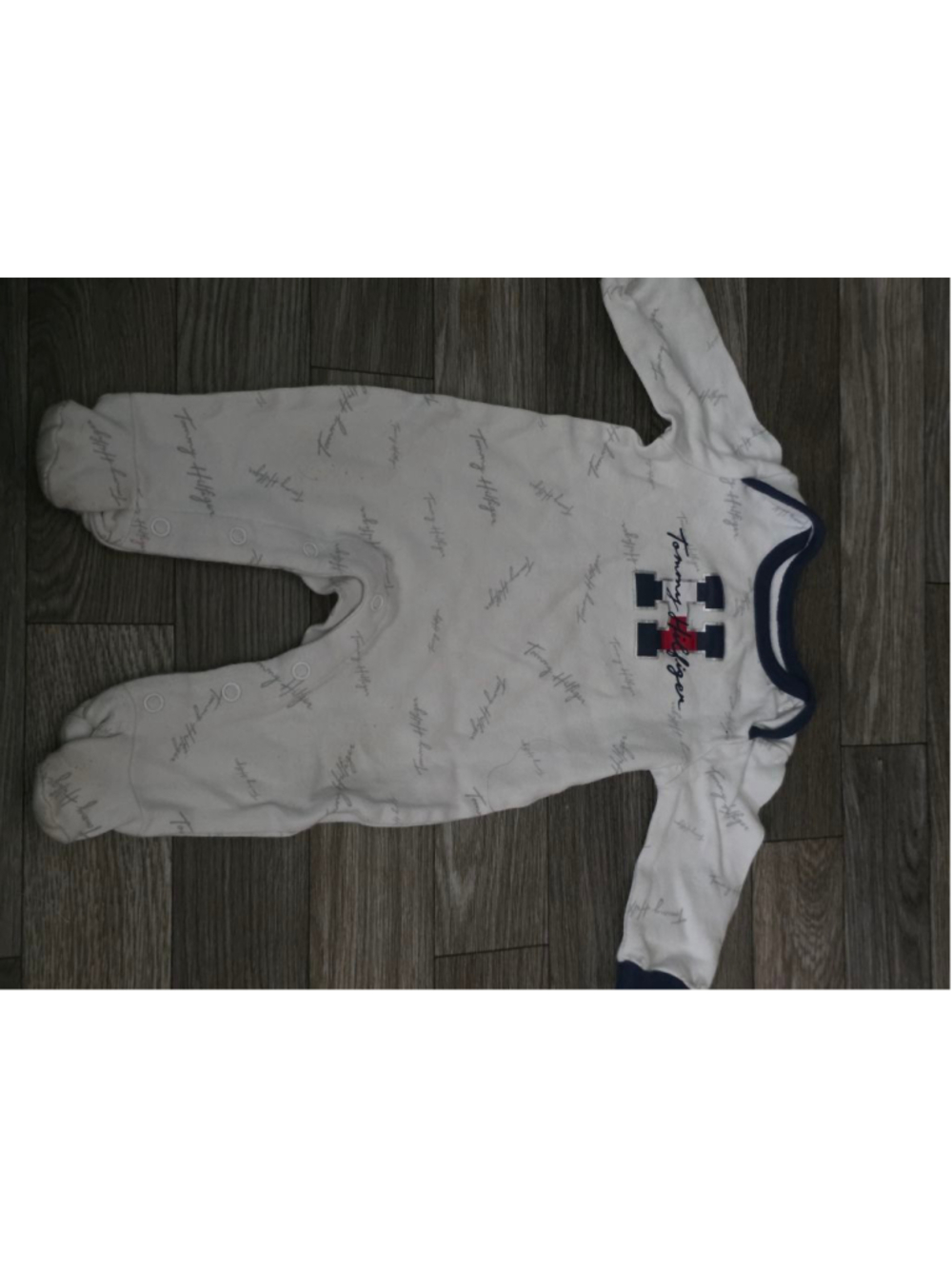Baby Tommy Hilfiger White Navy Blue Footie 0-3 Months